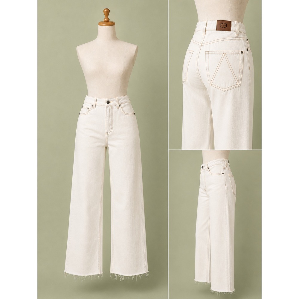 RVCA Women's High-Rise Wide Leg Jeans – Size 26 – Off-White/Cream – Raw Hem – 10